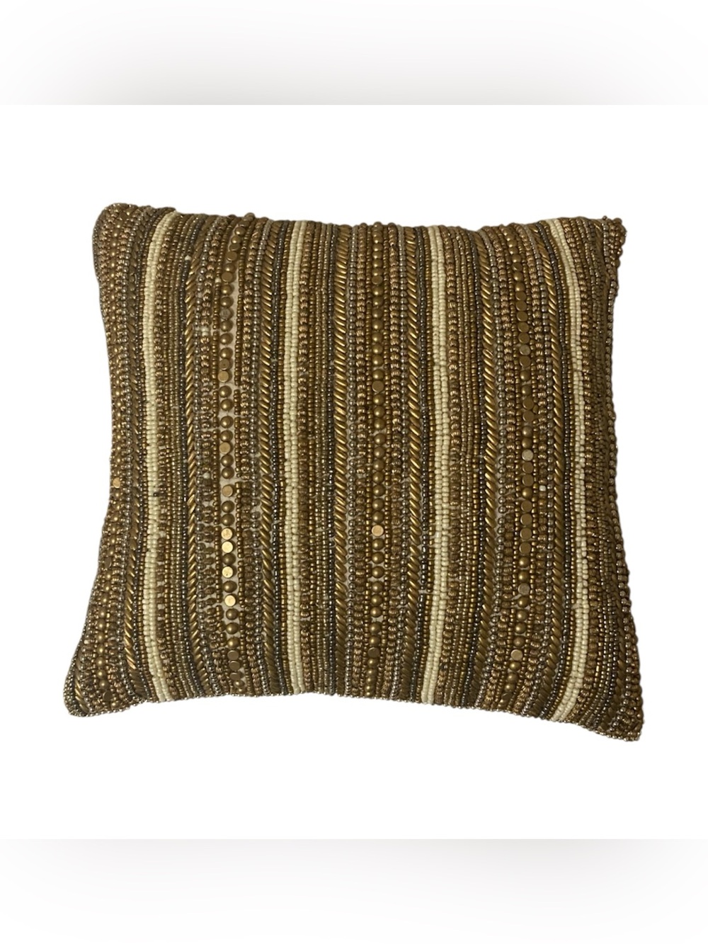 Pier 1 Beaded Metallic Decorative Throw Accent Pillow Boho Glam Cotton Linen